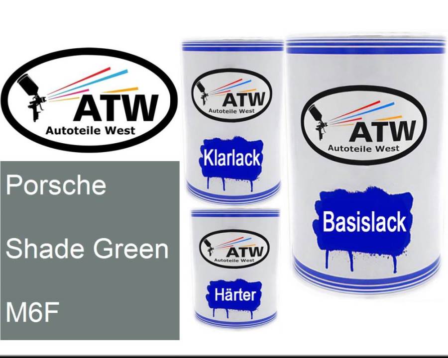Porsche, Shade Green, M6F: 500ml Lackdose + 500ml Klarlack + 250ml Härter - Set, von ATW Autoteile West.